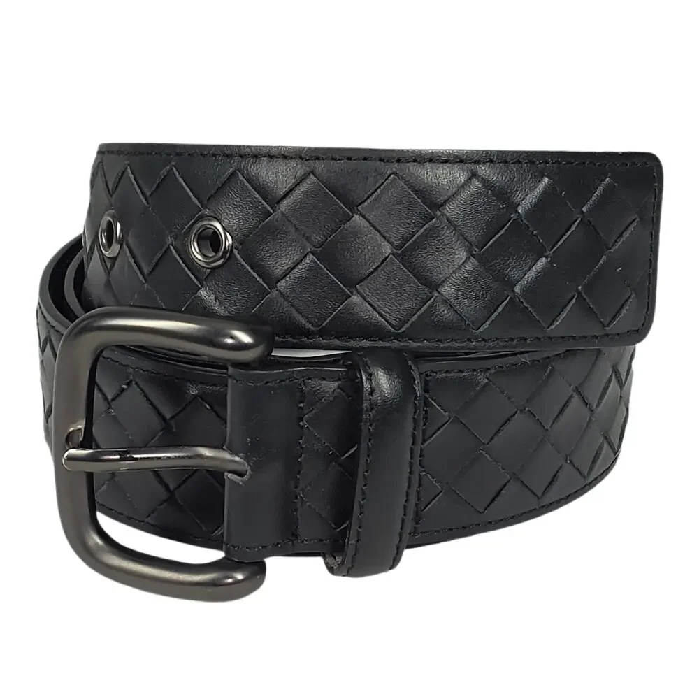 BOTTEGA VENETA INTRECCIATO LEATHER BELT – 100 CM / 40 IN – BLACK – MADE IN ITALY